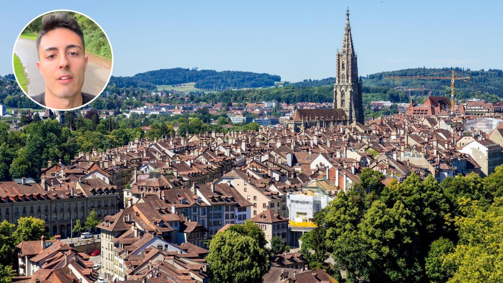 Montaje del ciudadano español con la ciudad de Berna.