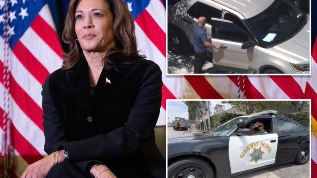 Kamala Harris y agentes de la Policía Metropolitana de Los Ángeles.
