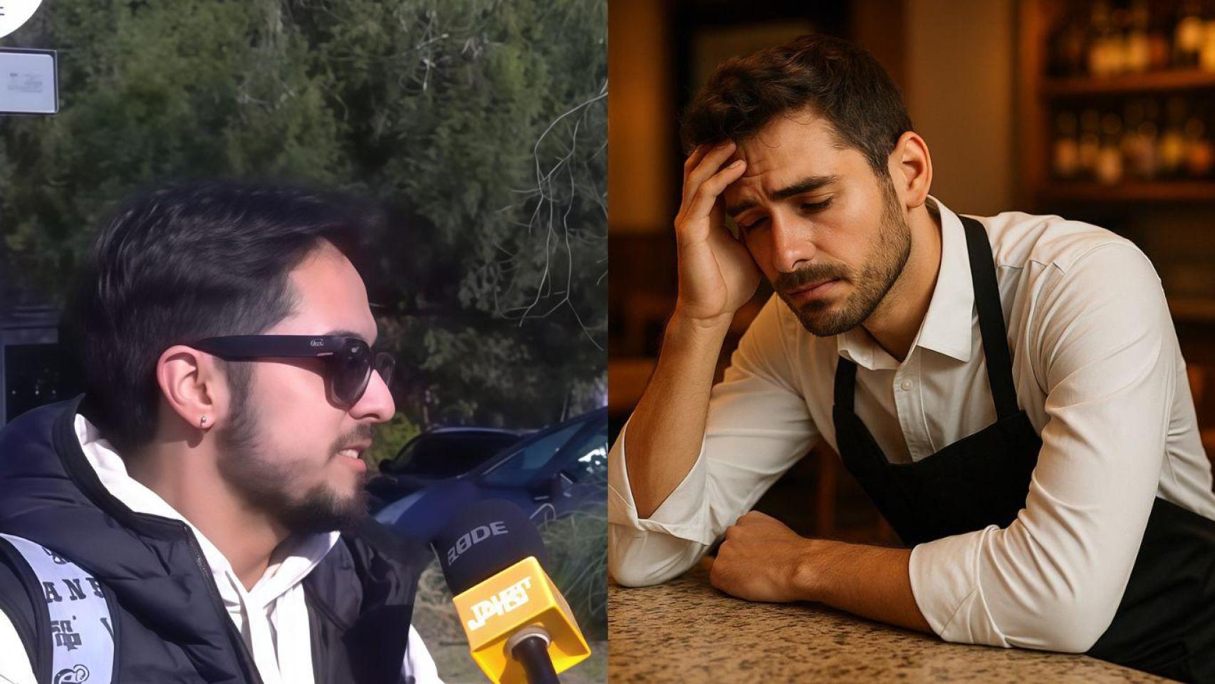 Un fotomontaje de un camarero español que trabaja 12 horas al día.