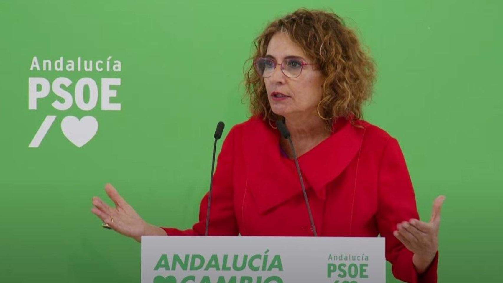 La secretaria general del PSOE-A, María Jesús Montero, interviene ante la Interparlamentaria de su partido en Montilla (Córdoba).