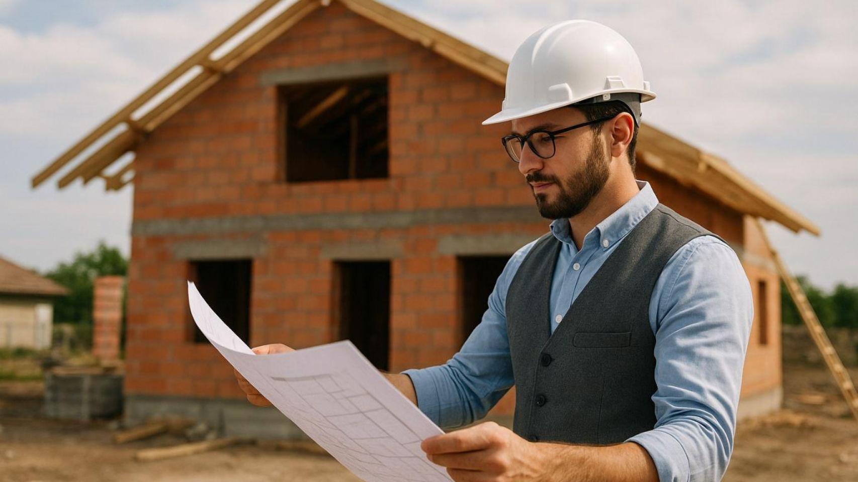 Un arquitecto viendo los planos de una vivienda