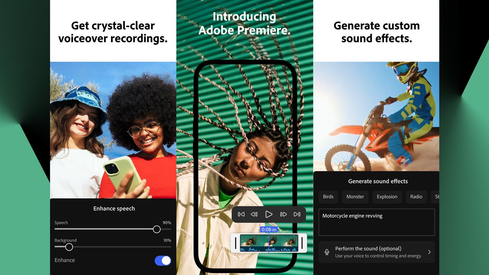 Collage con las nuevas funciones de Premiere en iPhone.