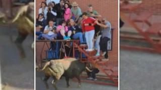 Momentos de pánico en el encierro de Medina del Campo: un toro tira una plataforma para la prensa y deja varios heridos