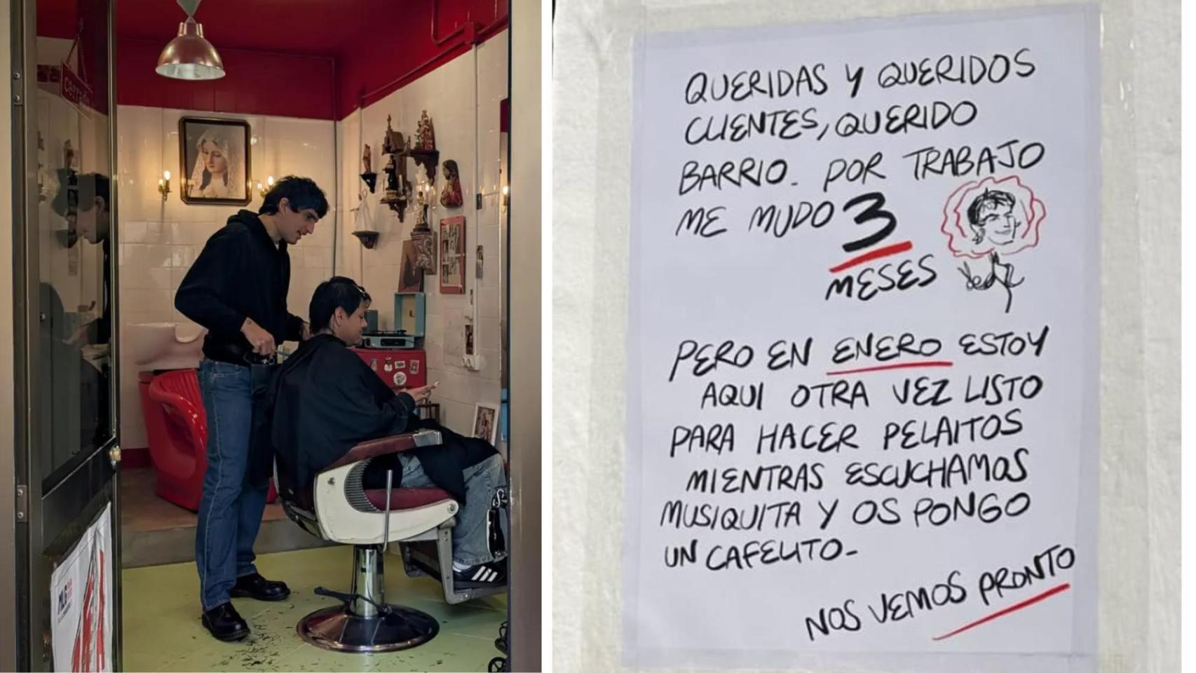 Un montaje con imágenes de La Dani en su peluquería.