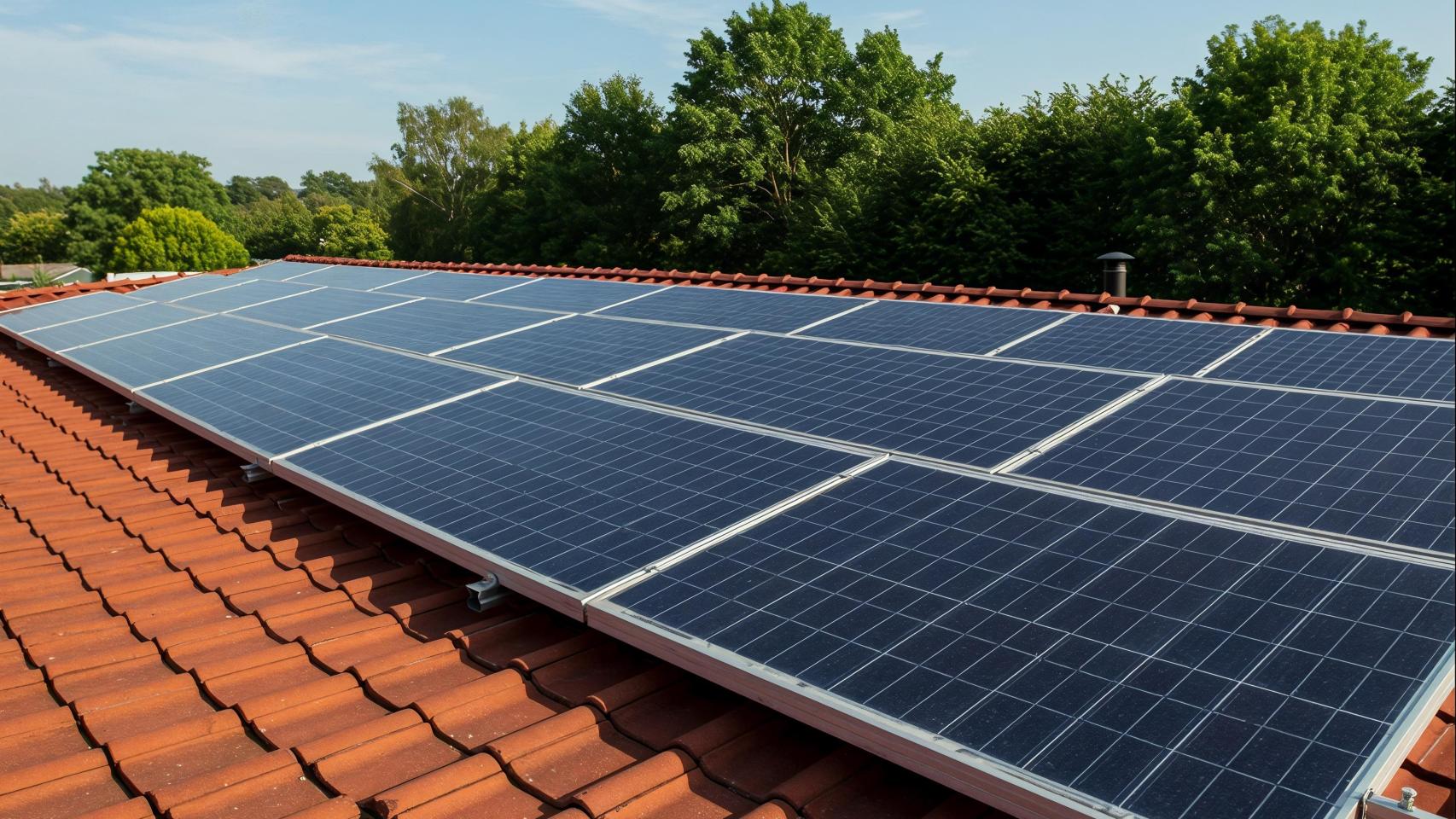 Una imagen de archivo de un tejado con placas solares.