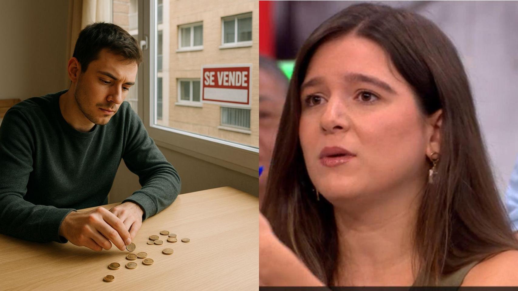 Imagen generada por IA de un joven en su viviendo alquilada y la socióloga Miriam Jiménez.