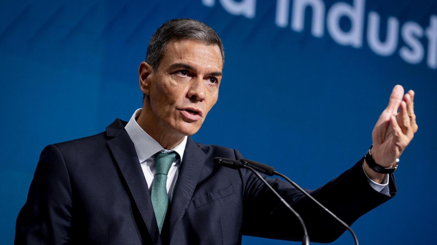 Sánchez este lunes, en la clausura de un acto sobre industria verde en la sede del ICEX, en Madrid.