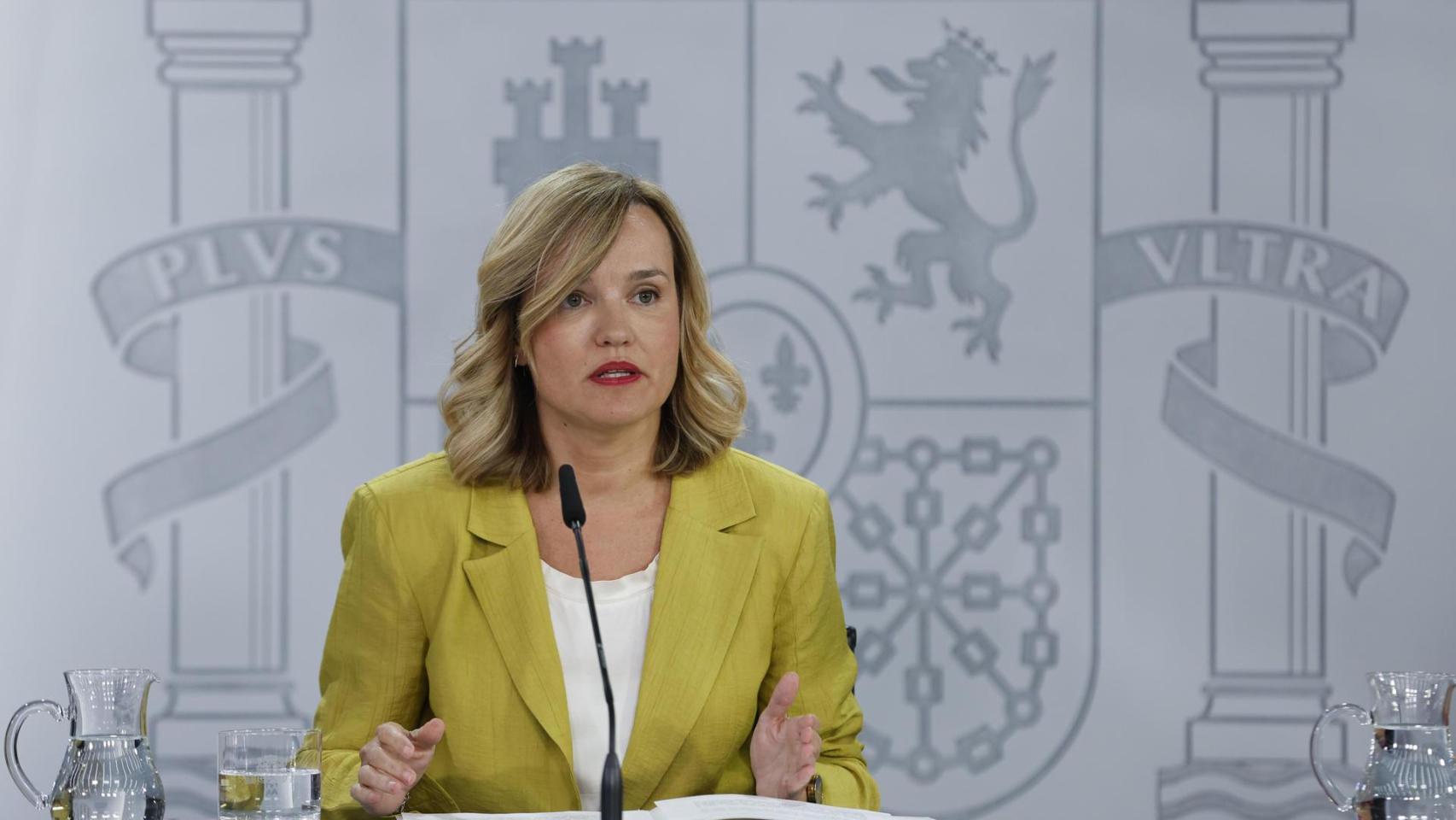La portavoz del Gobierno y ministra de Educación, Pilar Alegría, este martes en la rueda de prensa posterior al Consejo de Ministros.
