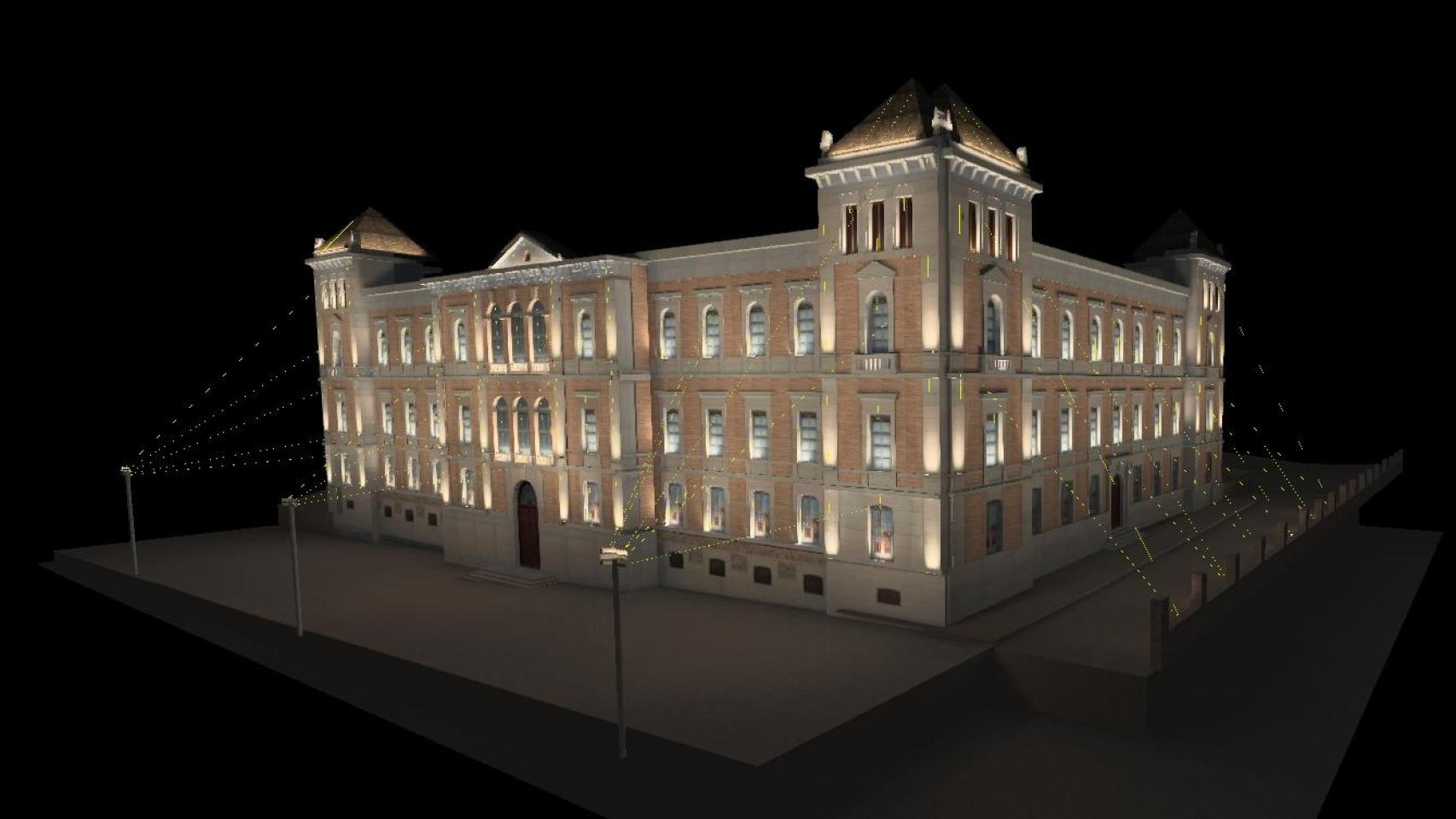 Simulación del nuevo alumbrado artístico de la sede de la Diputación de Toledo.
