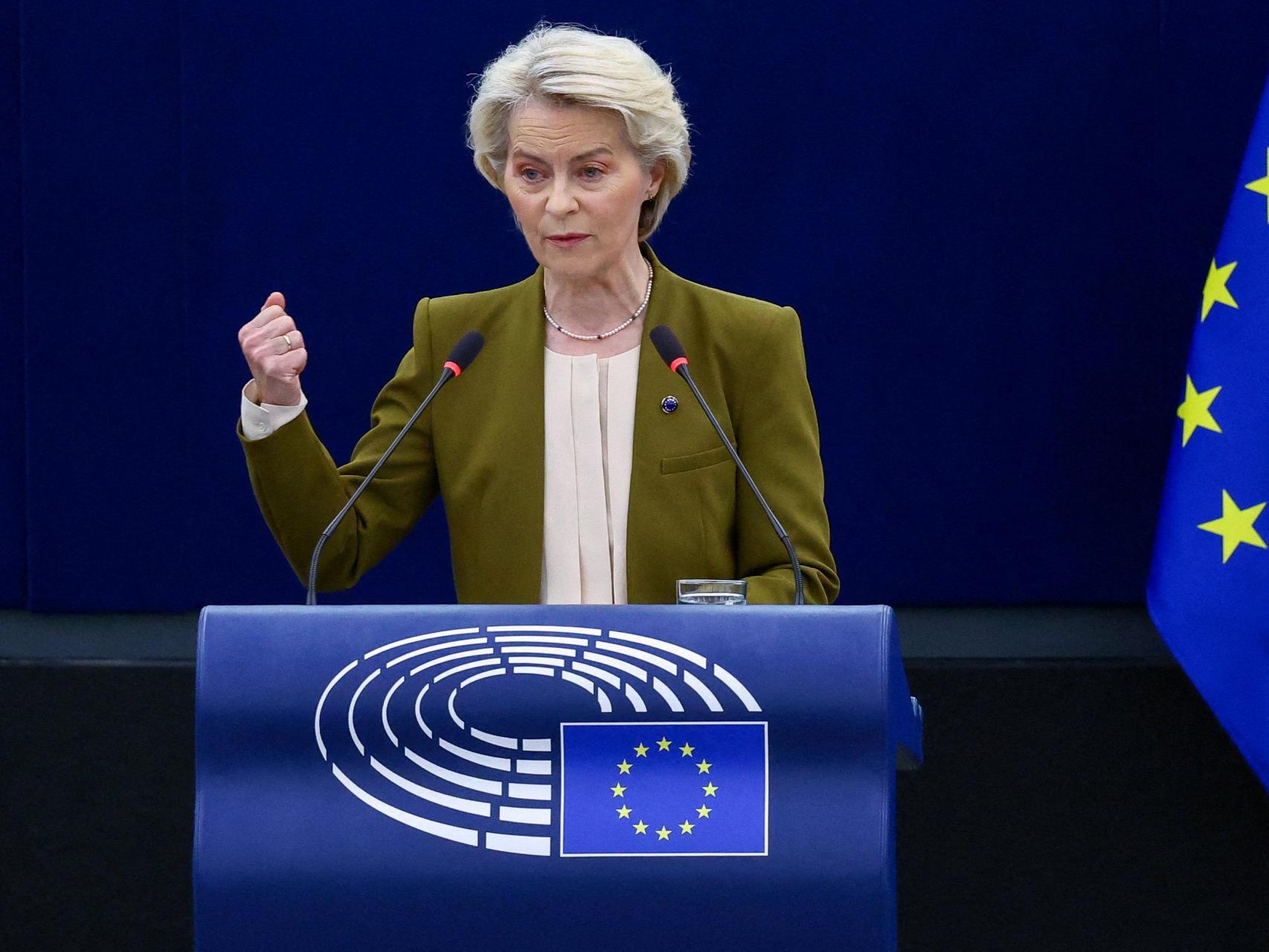 La presidenta de la Comisión, Ursula von der Leyen, durante el discurso sobre el estado de la Unión ante el pleno de la Eurocámara en Estrasburgo