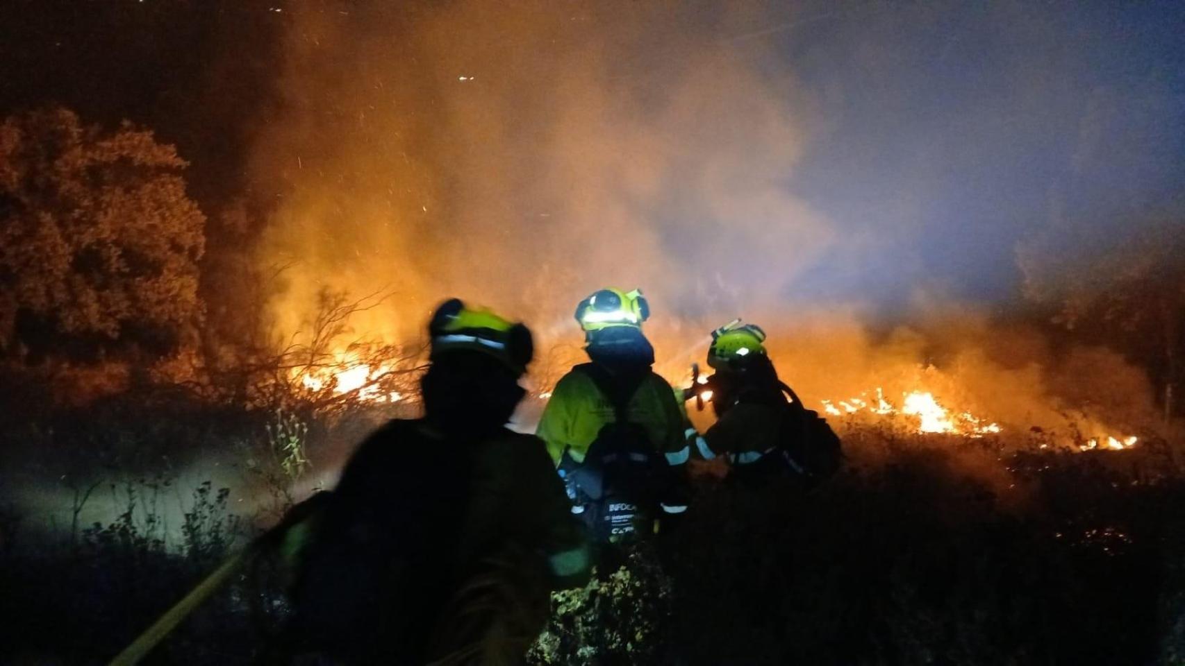 Bomberos del Infoca luchan contra el fuego.