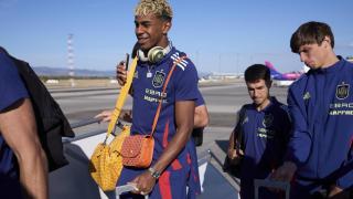 Lamine Yamal, durante un viaje con la selección española.