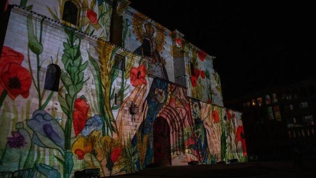 Imagen del video mapping sobre la Catedral de Albacete.