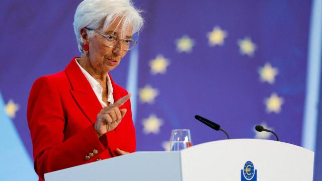 La presidenta del BCE, Christine Lagarde, durante una rueda de prensa