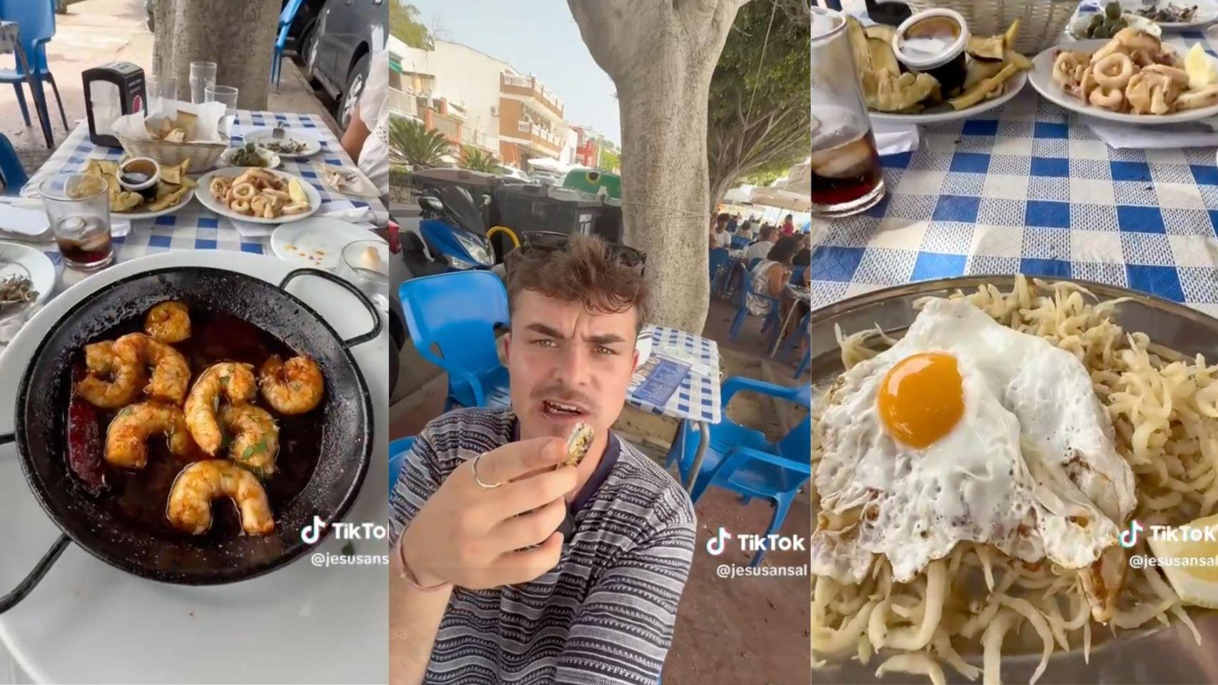 Montaje de un vídeo de Jesús Sánchez comiendo en un restaurante de El Palo