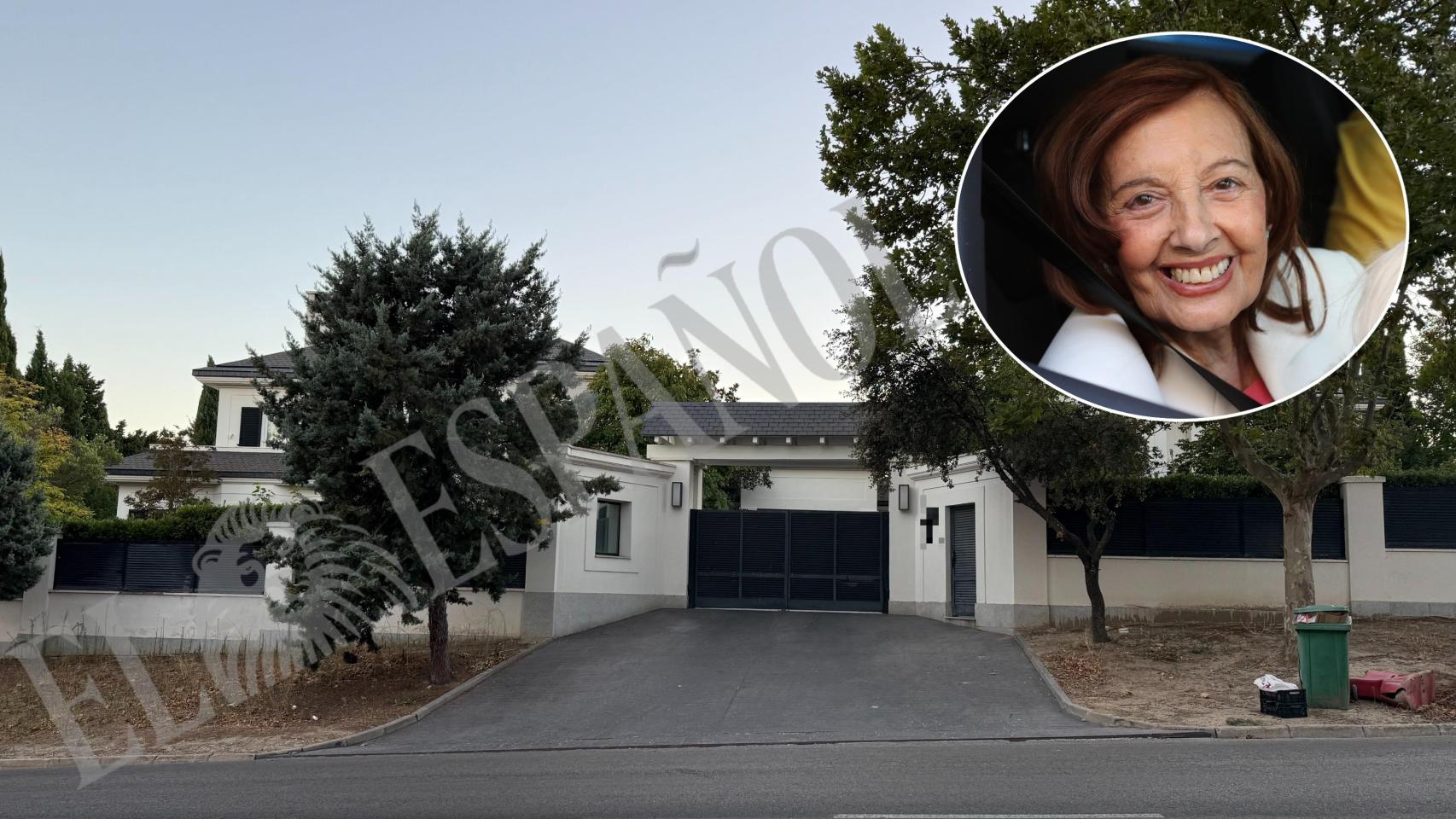 María Teresa Campos en un fotomontaje junto al estado actual de la que fue su casa en Molino de la Hoz.