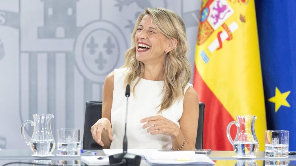 La vicepresidenta segunda y ministra de Trabajo y Economía Social, Yolanda Díaz, durante una rueda de prensa tras el Consejo de Ministros, a 29 de julio de 2025.