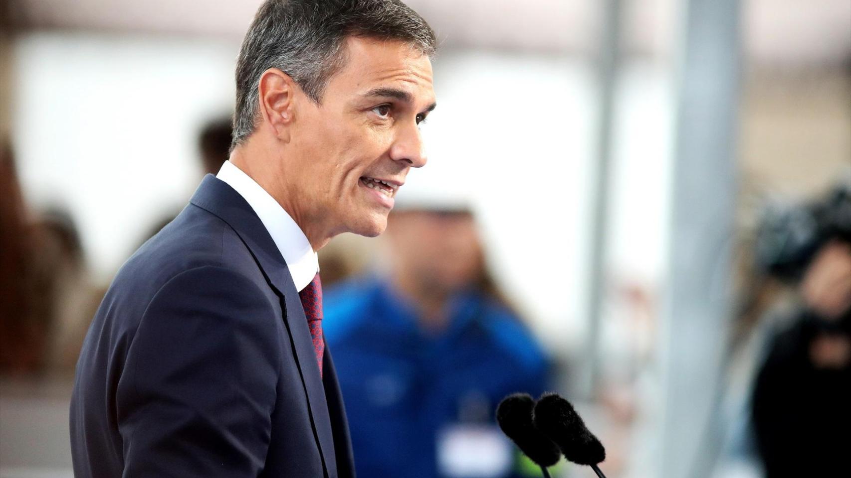 Pedro Sánchez, este jueves en Ferrol, durante la botadura de la nueva fragata F-110.