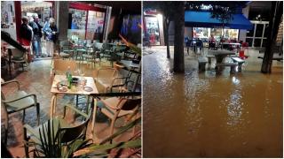 La rotura de una tubería en Vigo convierte en una piscina la plaza de Independencia