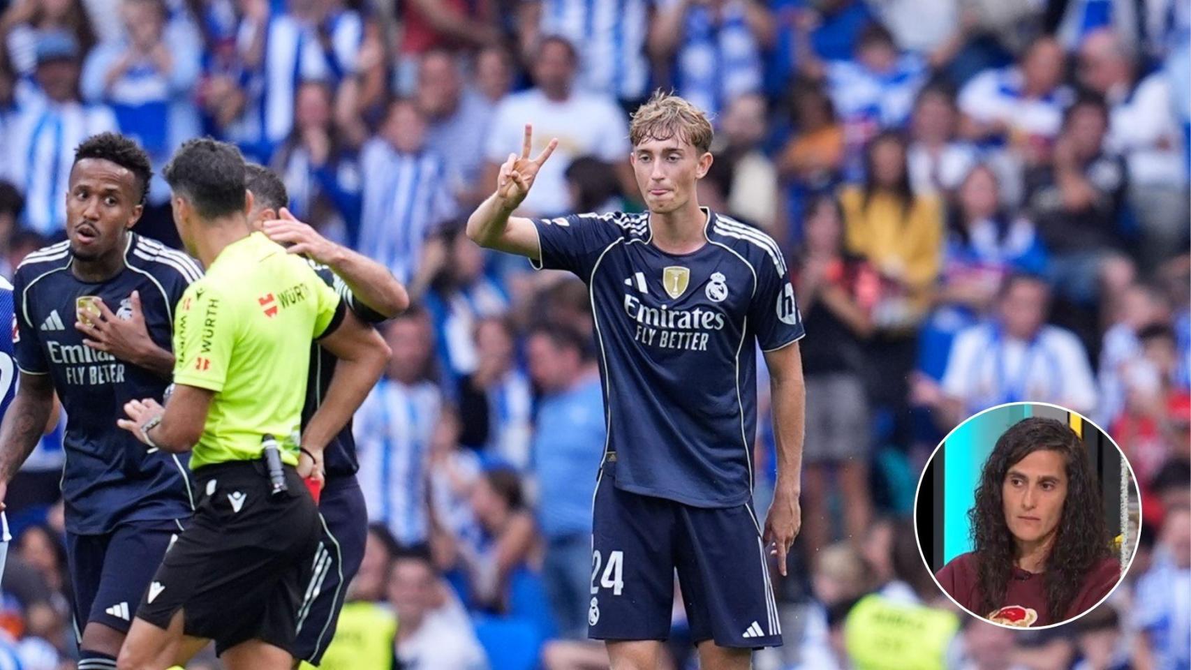 Imagen de Dean Huijsen en la expulsión y Montse Tomé.