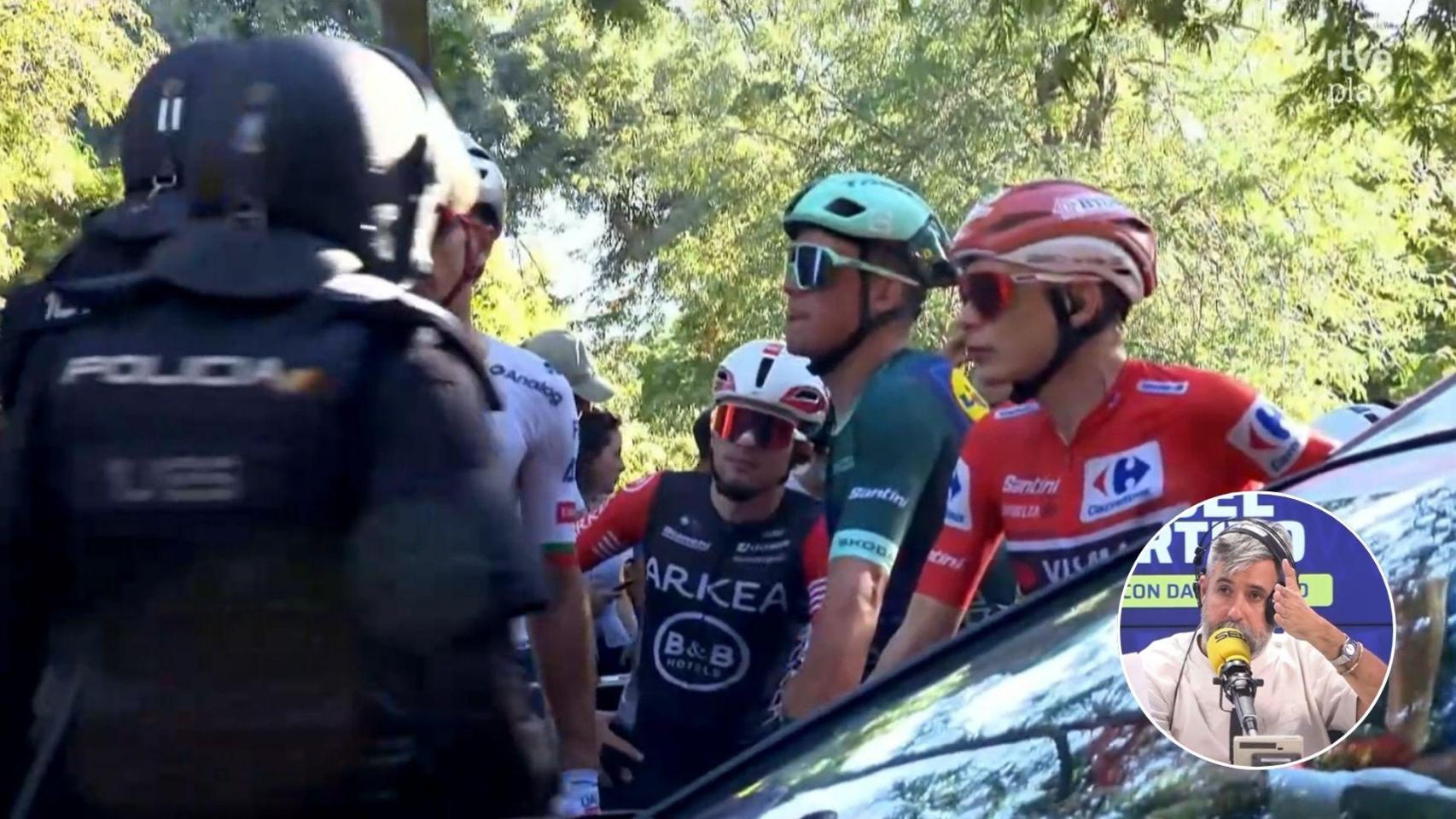 Imagen de la carrera detenida por las protestas y Dani Garrido.