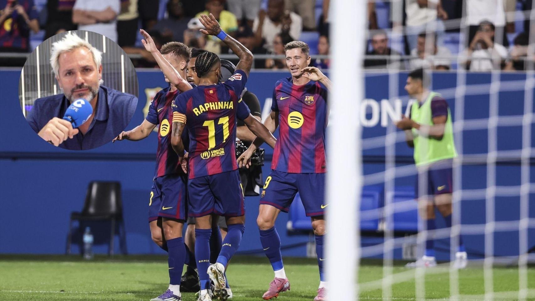 Los jugadores del Barça celebran un tanto frente al Valencia CF. EE