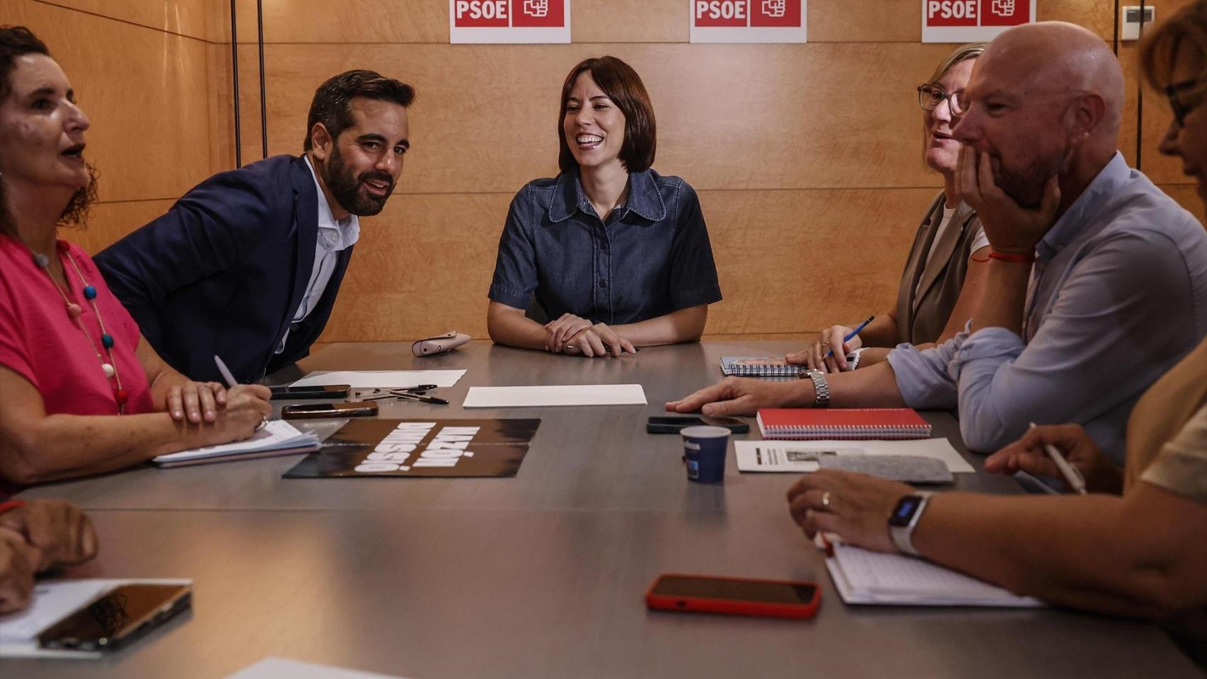 Diana Morant, durante la reunión con el grupo socialista en Les Corts Valencianes este lunes. Rober Solsona / EP