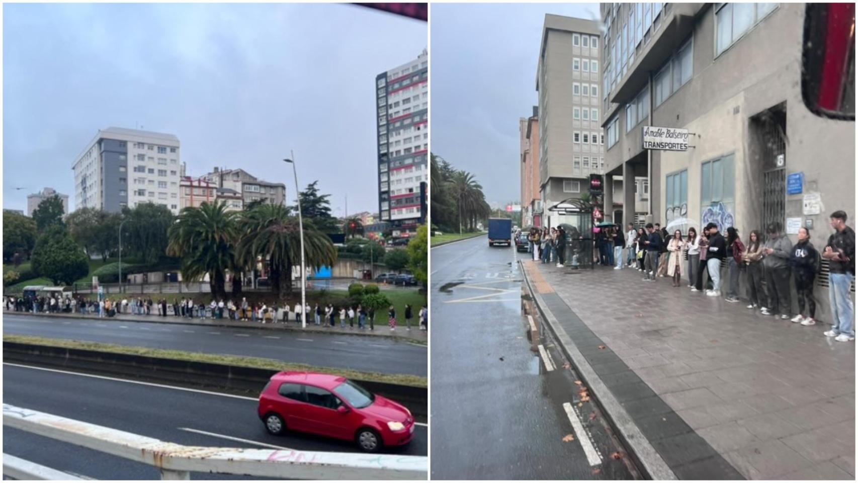 Colas de estudiantes esperando los buses línea UDC de A Coruña