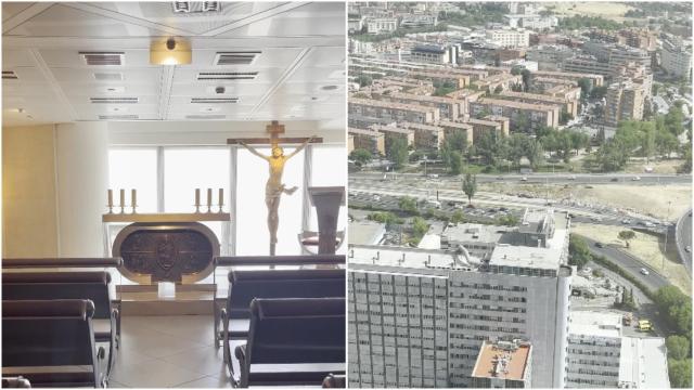 Vistas de la capilla de Torre Espacio, en Madrid.