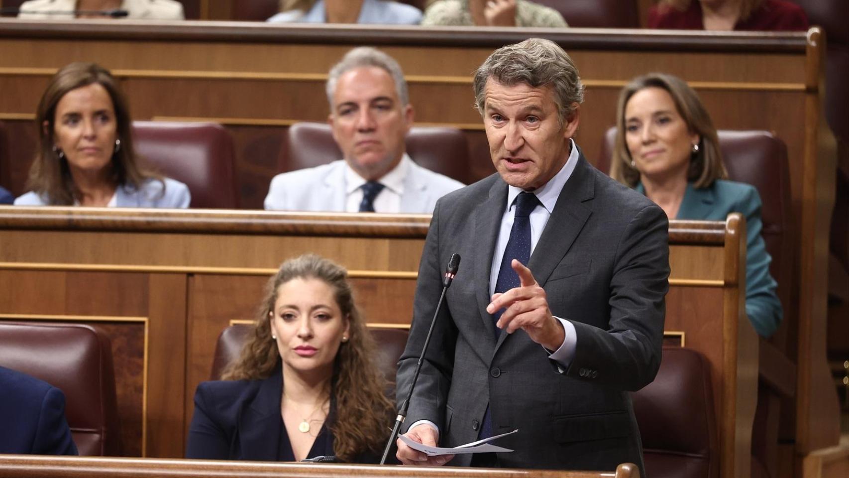 El presidente del PP, Alberto Núñez Feijóo, durante el Pleno del Congreso de este miércoles.