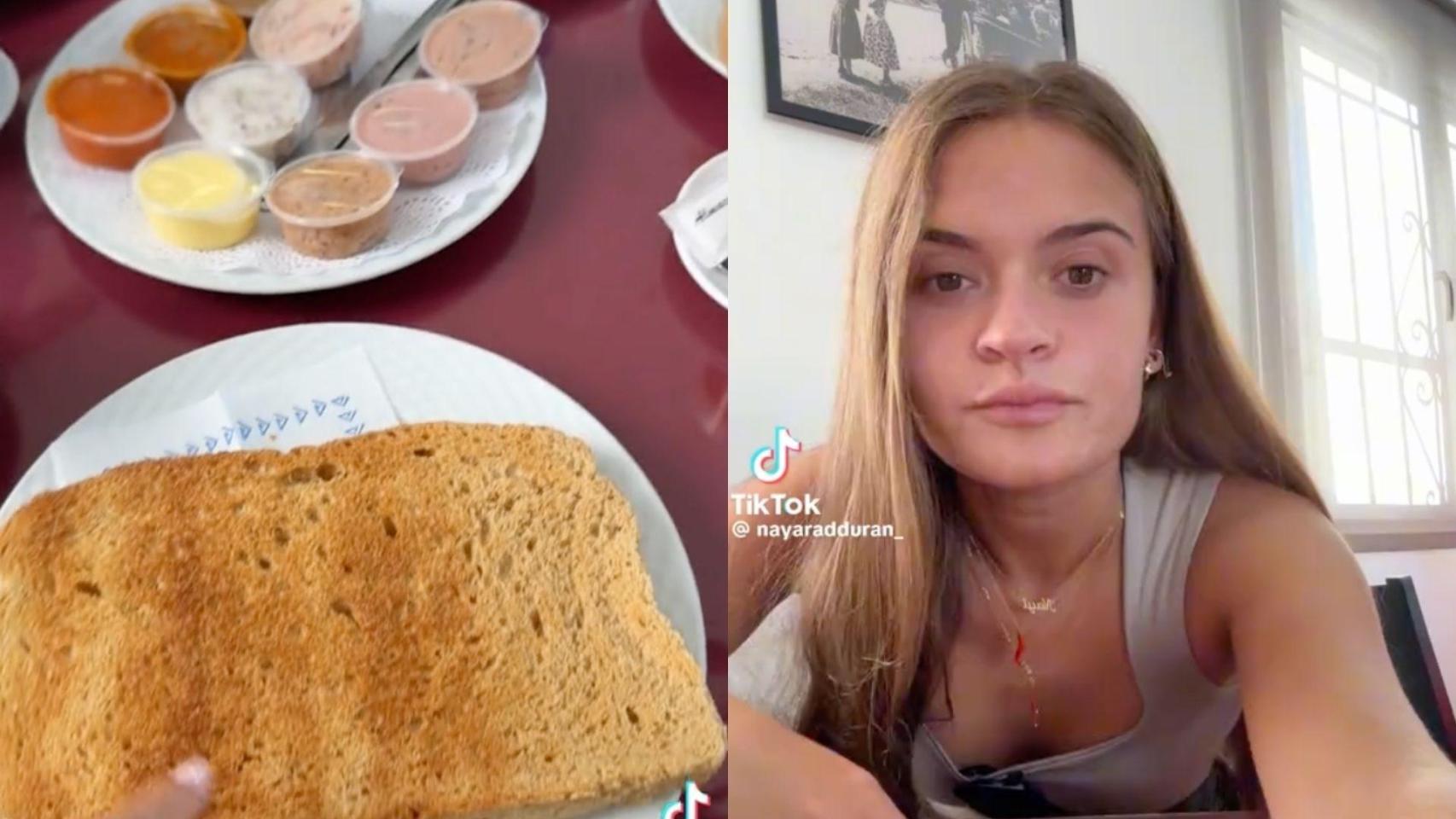 Montaje de un vídeo de Nayara Durán mientras desayuna en un venta de Málaga