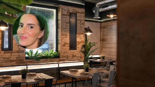 Collage del interior del restaurante y la creadora de contenido Evarista