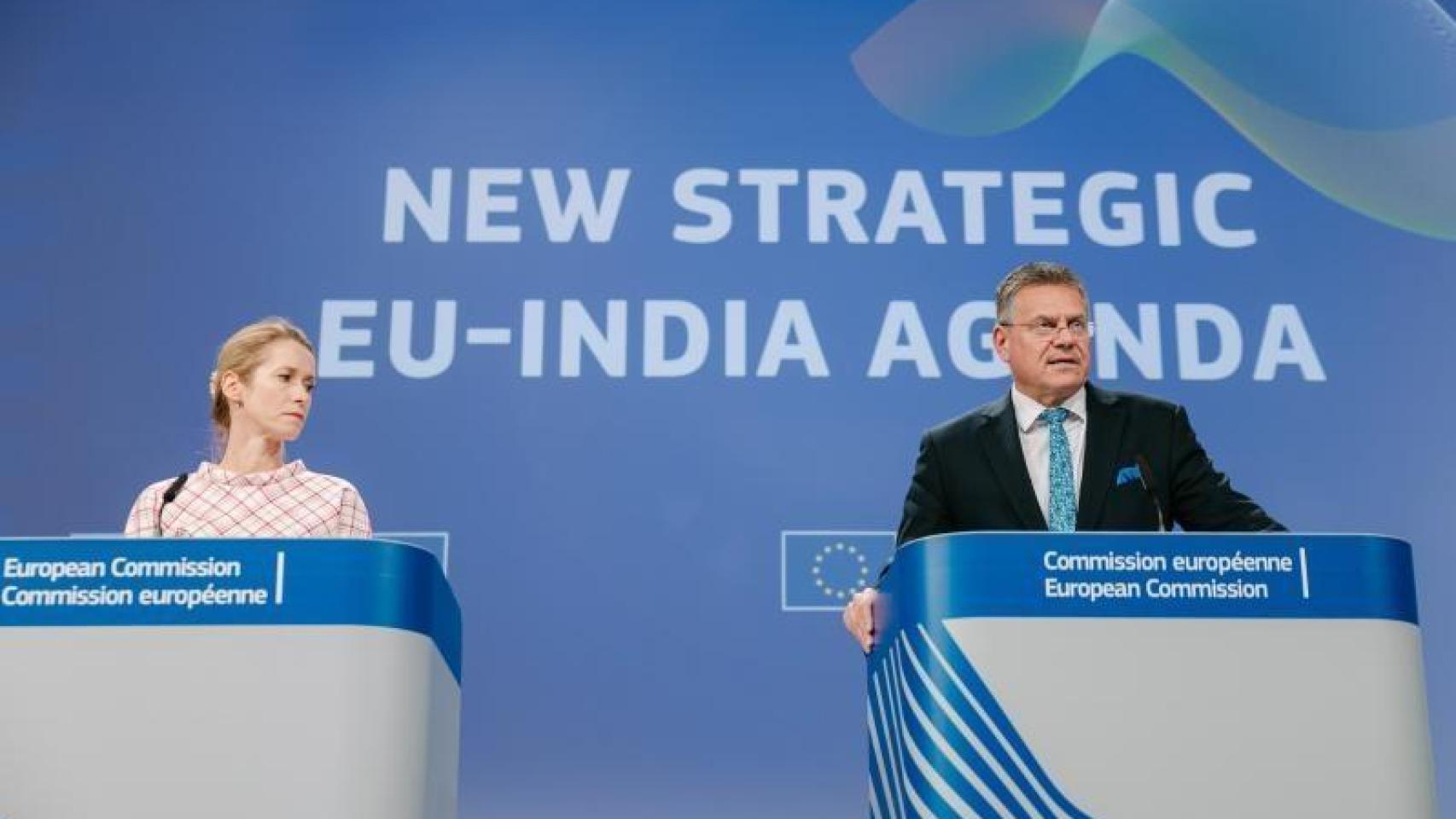 Kaja Kallas, Alta Representante de la Unión para Asuntos Exteriores y Política de Seguridad de la CE, junto a Maroš Šefčovič, comisario de Comercio y Seguridad Económica.