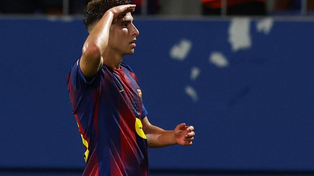 Fermín López celebra uno de sus goles contra el Valencia.