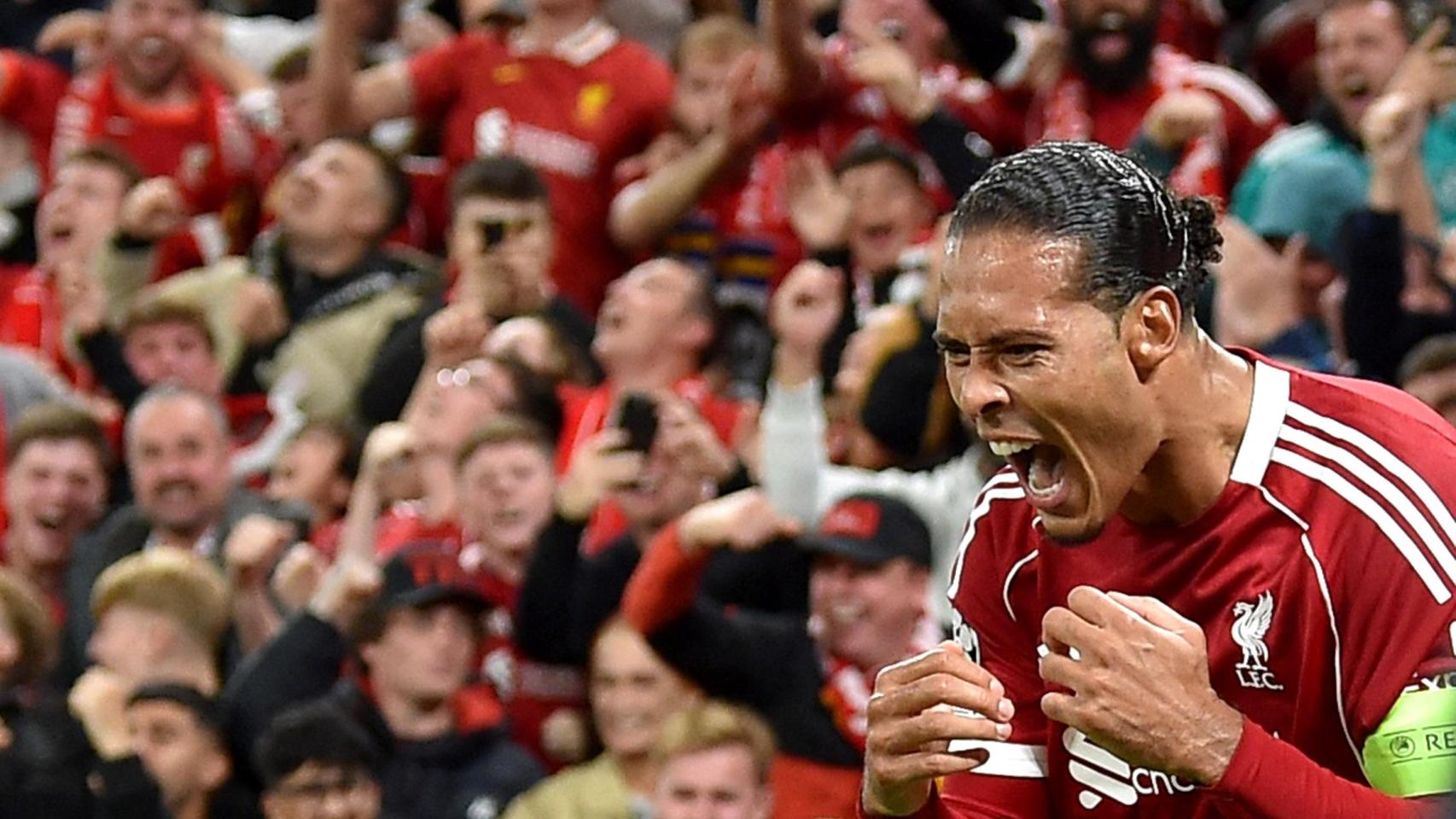 Van Dijk celebra su gol ante el Atlético de Madrid.