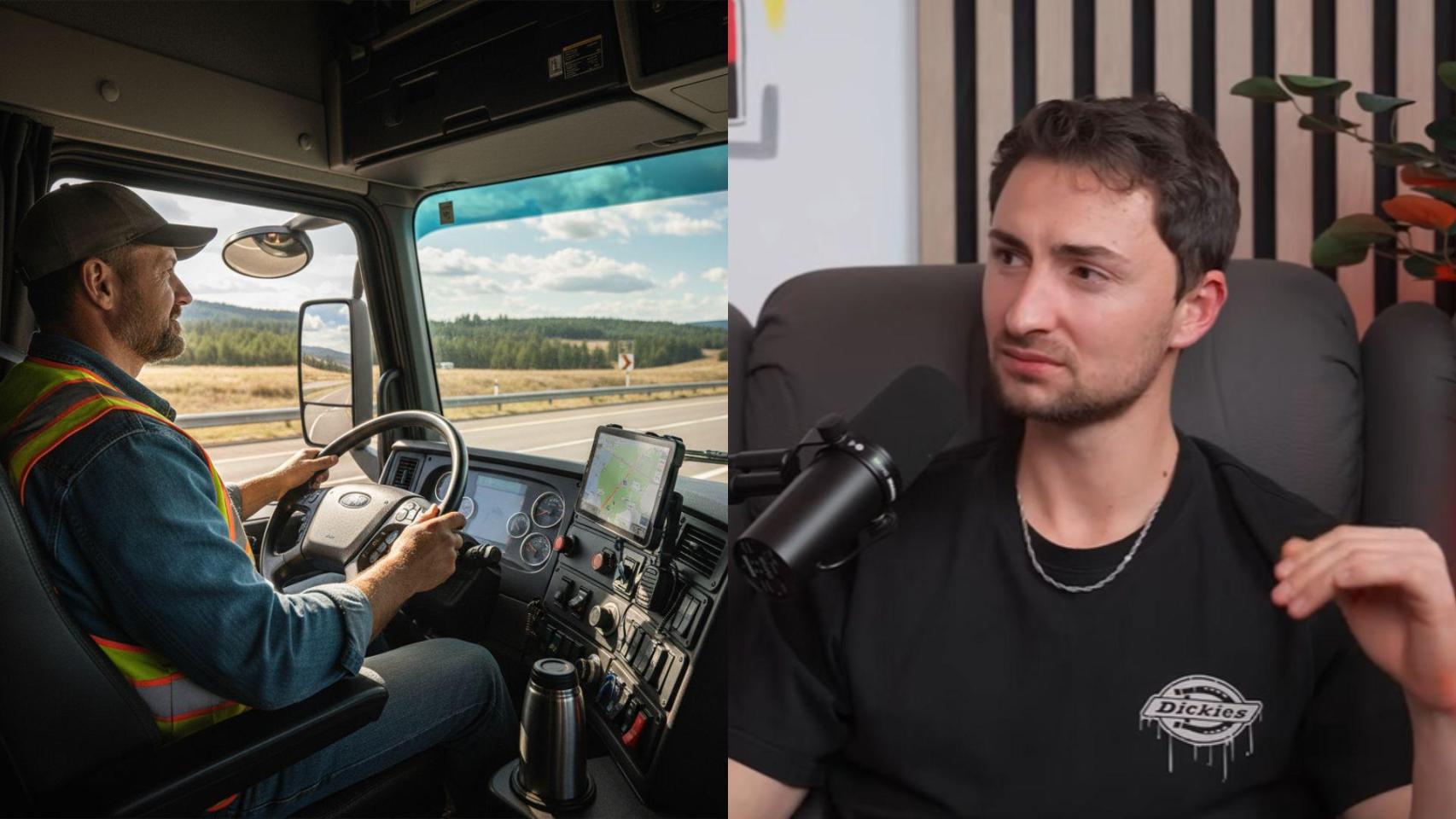 Imagen generada por IA de un camionero y Andrei, un camionero.