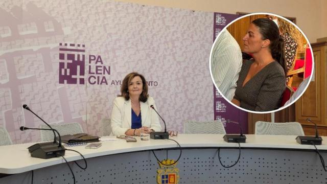 La concejal del Ayuntamiento de Palencia Sonia Lalanda y la exdiputada Macarena Olona, durante la rueda de prensa de este jueves en un montaje de EL ESPAÑOL