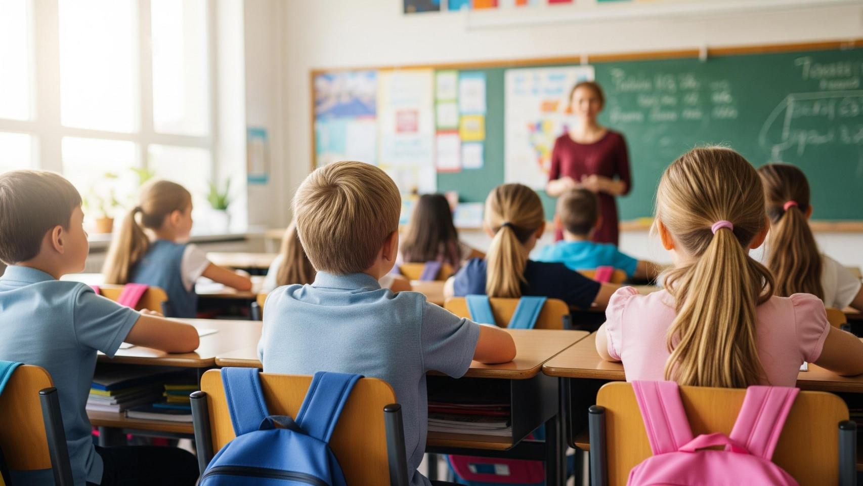 Niños en un colegio en una imagen creada con IA.