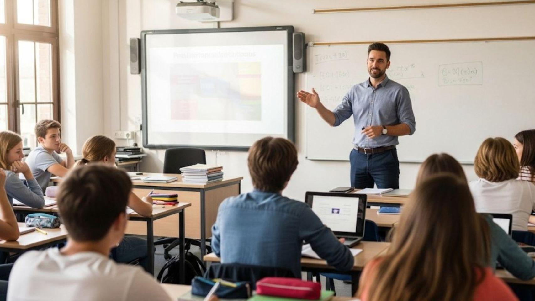 Un profesor dando clases en un instituto