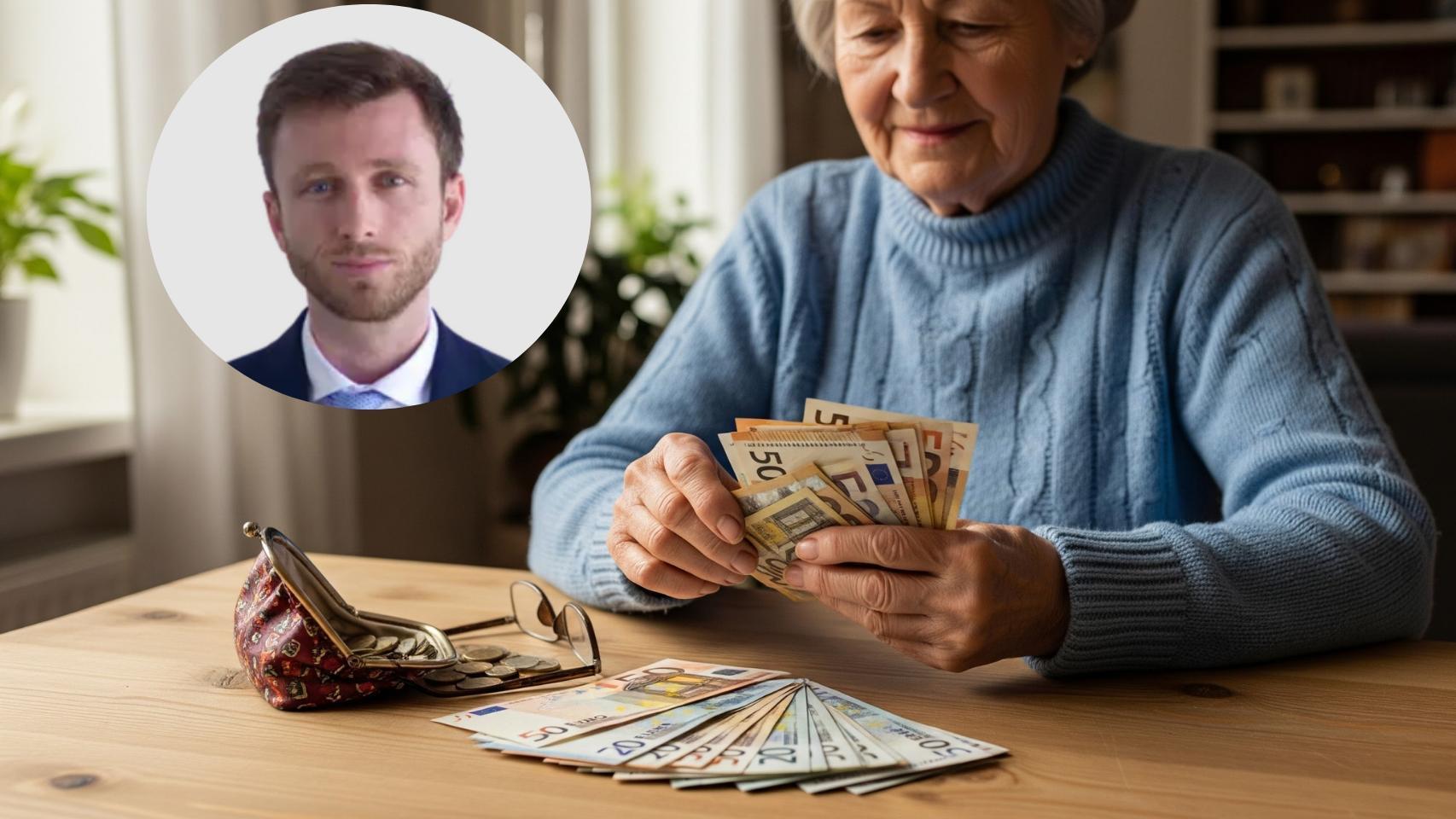 Víctor Arpa con una persona jubilada en una foto creada con IA.