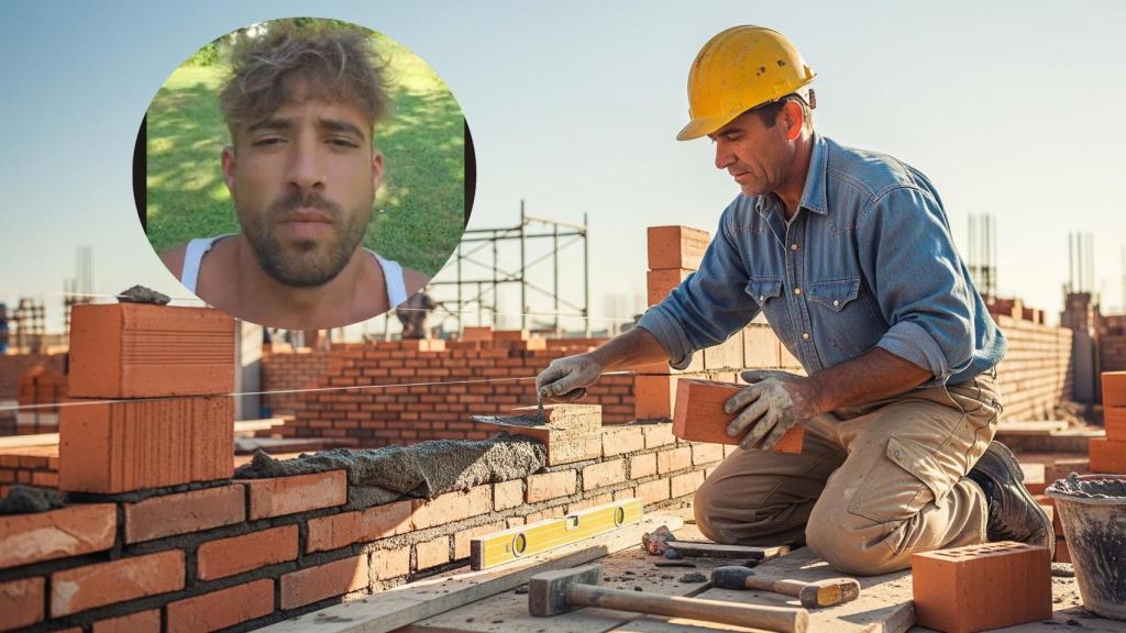 Montaje de Rafael Cubero y un albañil en una imagen creada con IA.