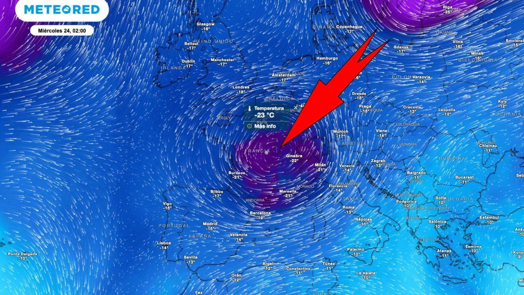 La situación de la dana que afectará por extensión a España. Meteored.