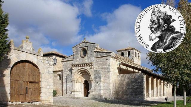 La Iglesia de Santa María de la O en el municipio vallisoletano de Wamba y una imagen del Rey al que debe su nombre, en un montaje de EL ESPAÑOL