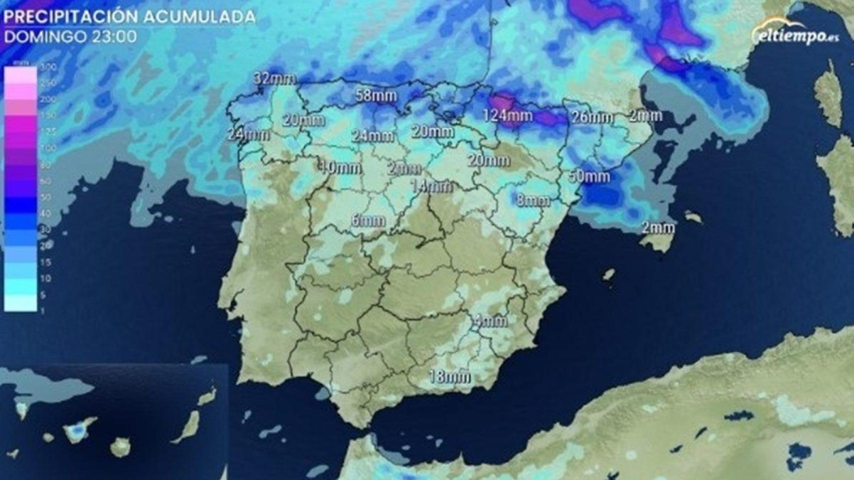 Mapa de las precipitaciones para el domingo 21 de septiembre.