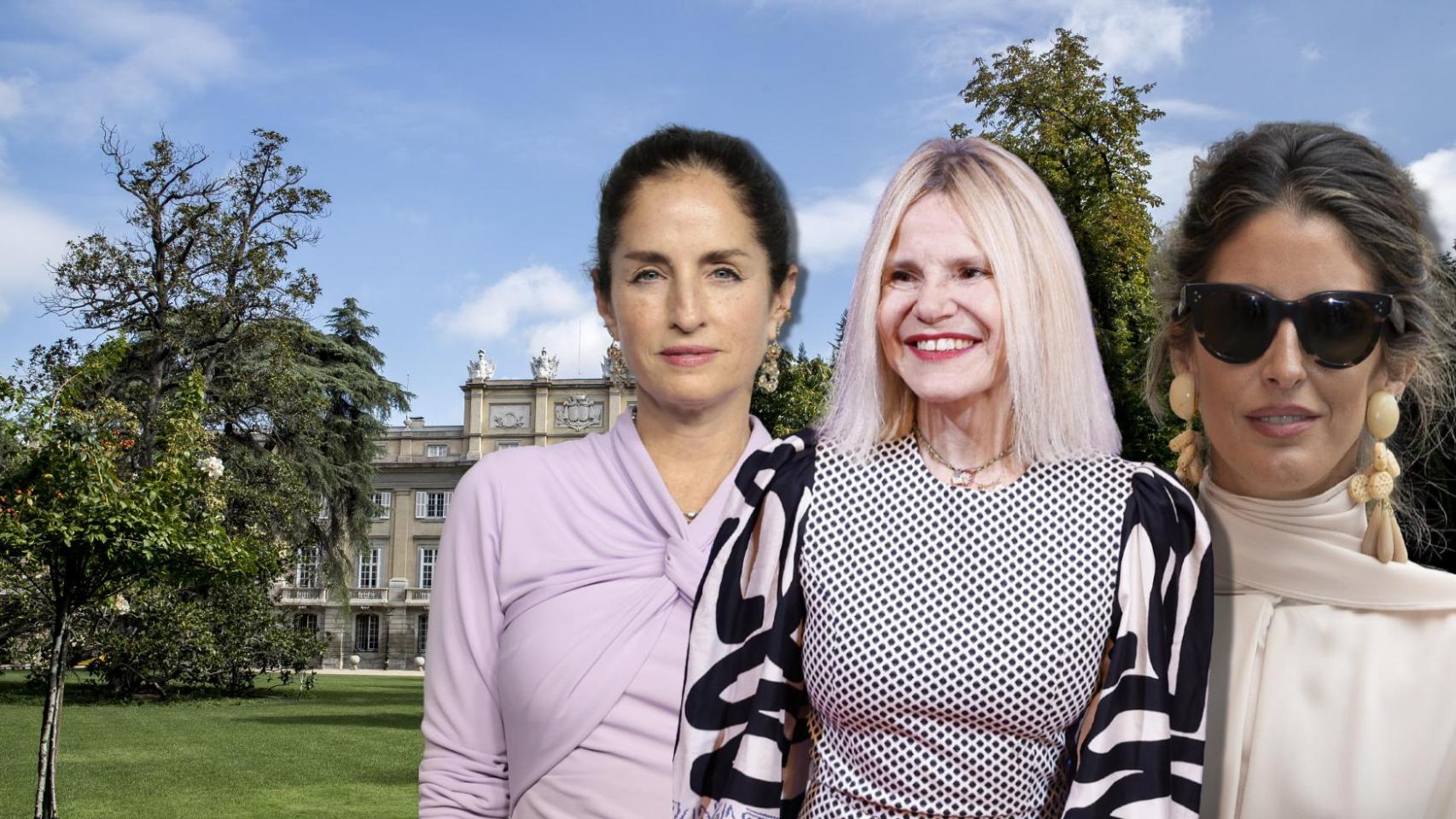 Adriana Carolina Herrera, Eugenia Martínez de Irujo e Inés Domecq en el Palacio de Liria, en un montaje de JALEOS.