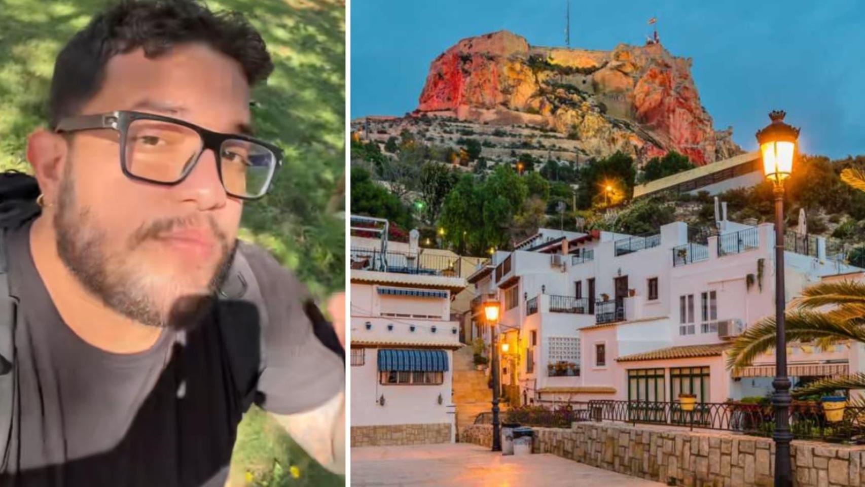 El turista junto a una imagen de Alicante.