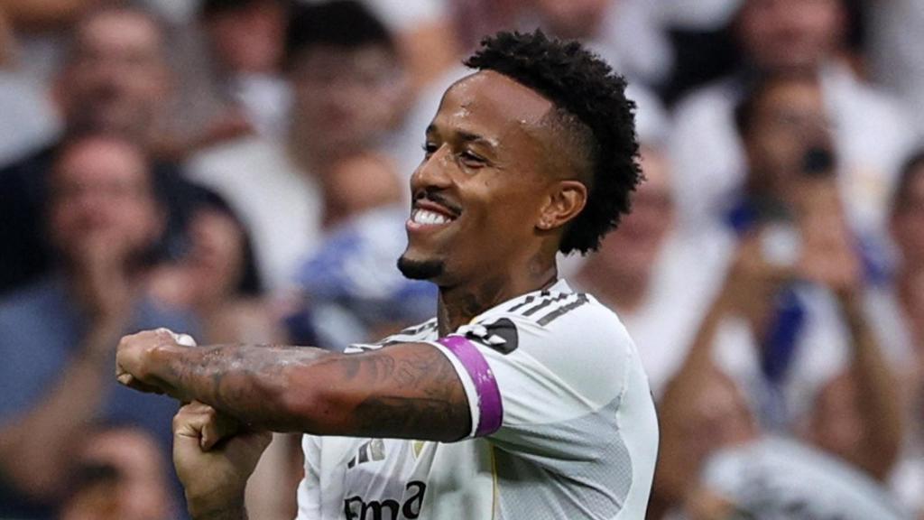 Militao celebra el gol marcado ante el Espanyol.