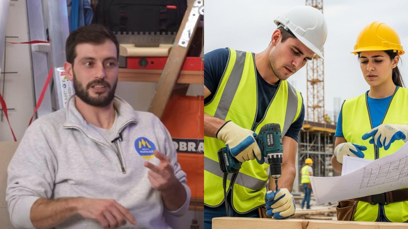 Imagen de Víctor y dos albañiles generados por IA.