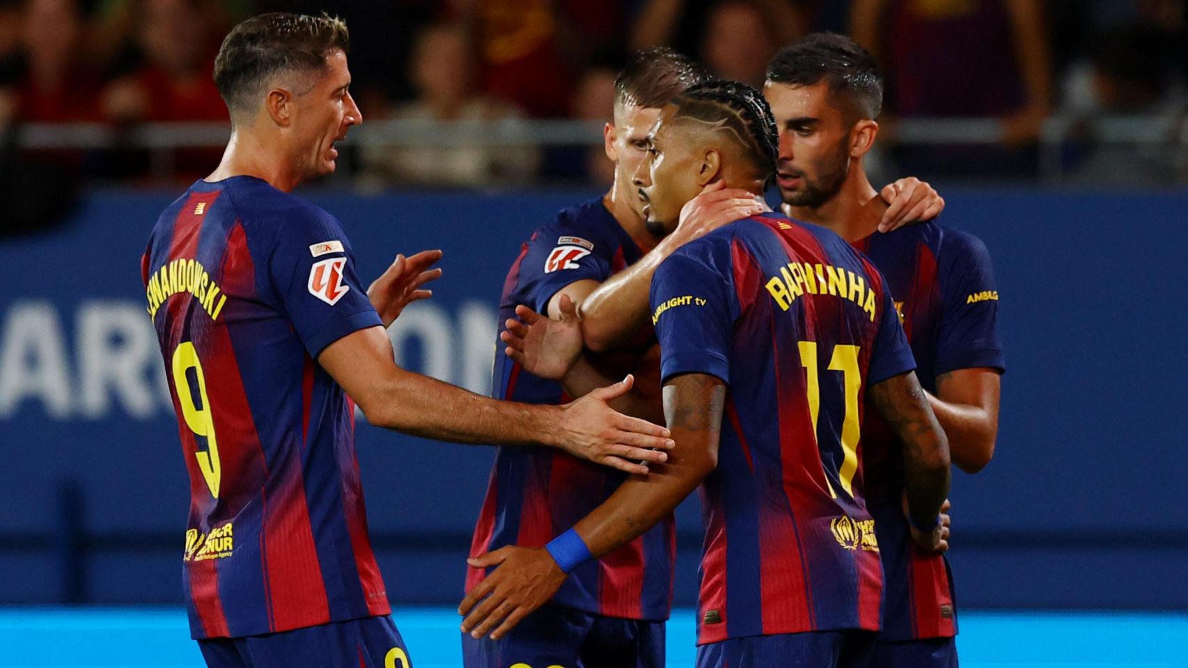 Los jugadores del Barça celebran el gol de Ferran Torres contra el Getafe.