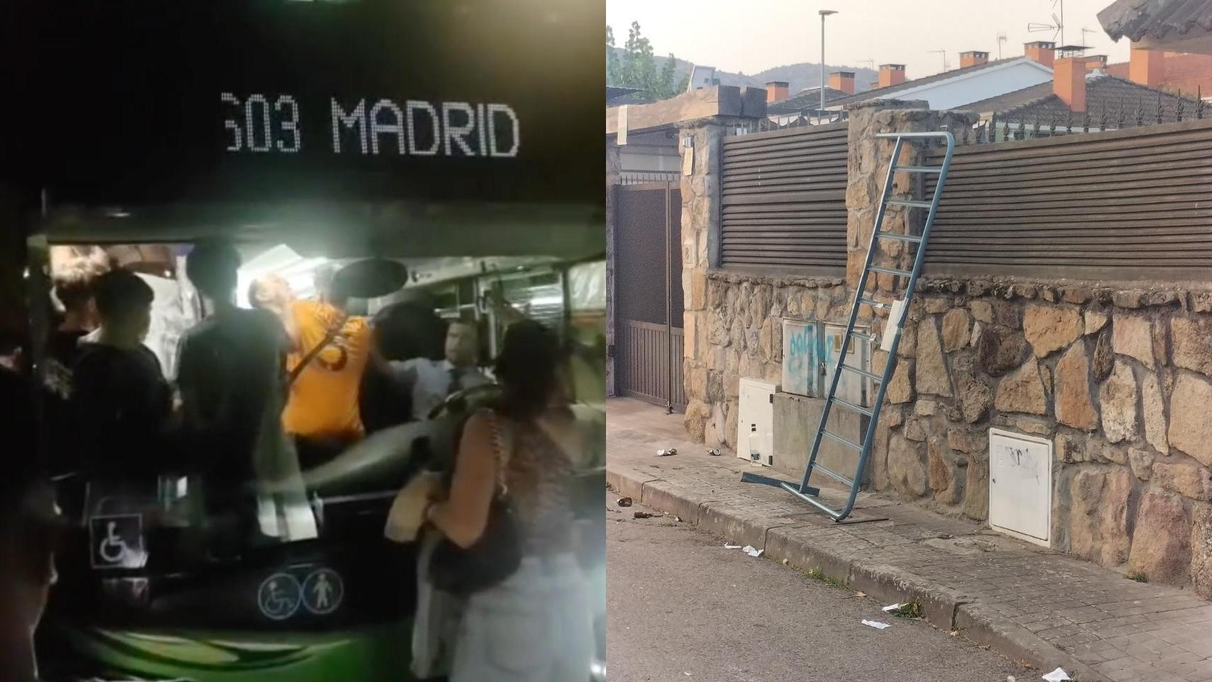 Una imagen de la agresión y una de vallas en uno de los chalets.